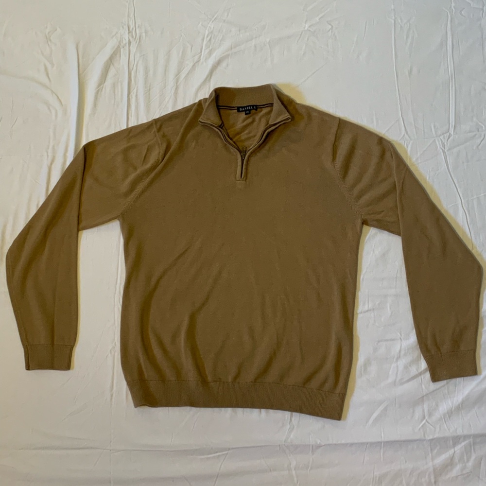 Daniel K Men's Vintage Half Zip-Front Mock Neck Sweater Beige XL